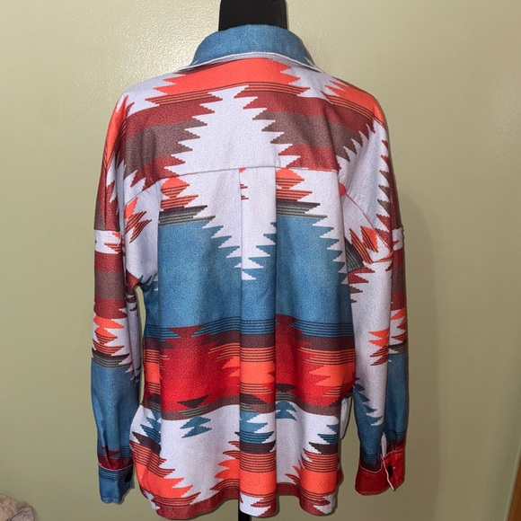 Patterned Aztec Button-Up Jacket - Red, Blue, White - Picture 3 of 5